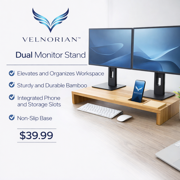 Velnorian™ Bamboo Dual Monitor Stand